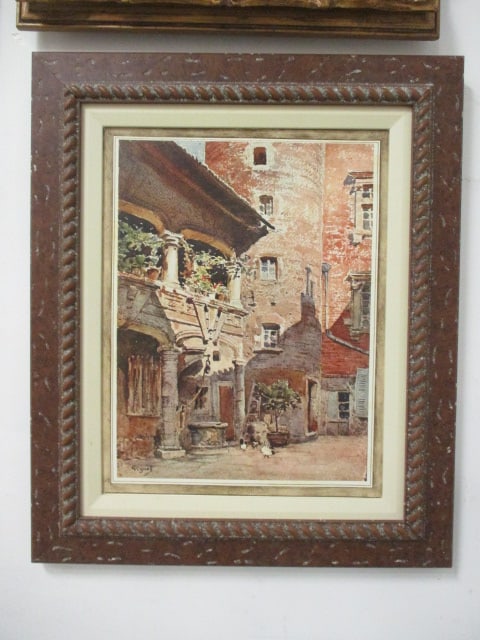 Framed "Chickens in the Courtyard of the Chateau" Attributed to Suzanne Vincent Print on Canvas: 22 3/4" x 27 1/4"