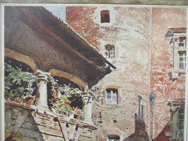 Framed "Chickens in the Courtyard of the Chateau" Attributed to Suzanne Vincent Print on Canvas - 3