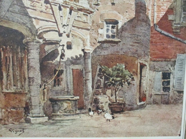 Framed "Chickens in the Courtyard of the Chateau" Attributed to Suzanne Vincent Print on Canvas - 4