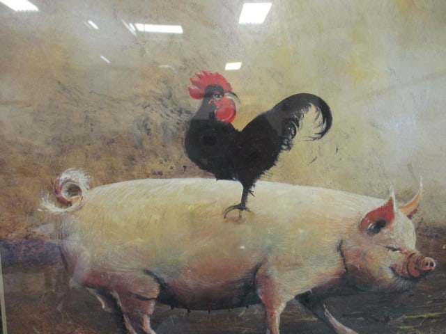 Framed and Matted Sally Caldwell Fisher "Rooster Riding Pig" Print - 3
