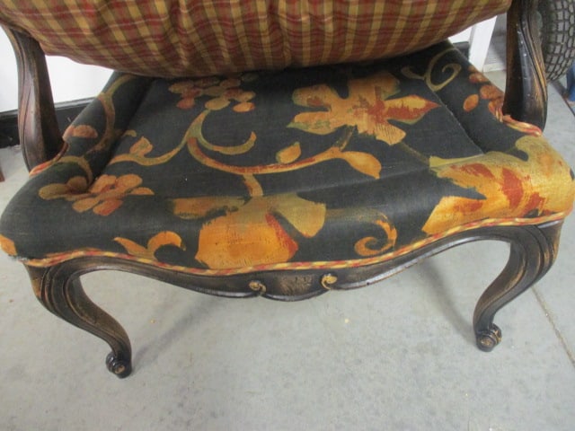 French Country Style Carved Wood Armchair with Rooster Needlepoint Back - 4