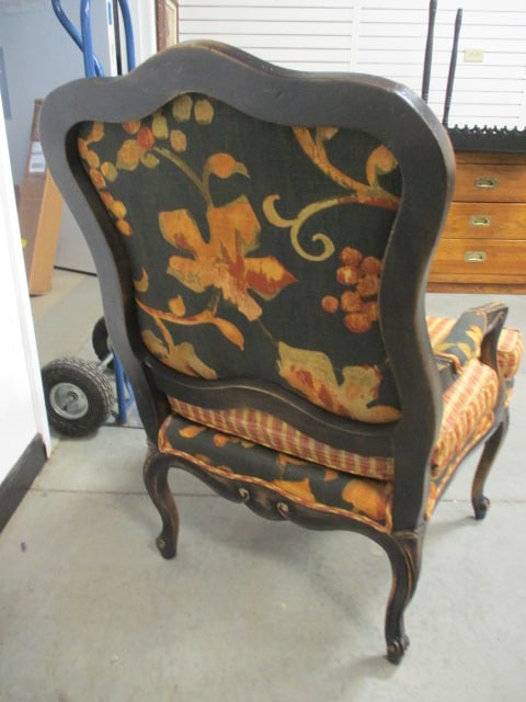 French Country Style Carved Wood Armchair with Rooster Needlepoint Back - 6