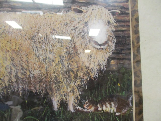 Framed and Matted Sally Caldwell Fisher "Sheep and Cat" Print - 3