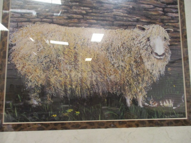 Framed and Matted Sally Caldwell Fisher "Sheep and Cat" Print - 4