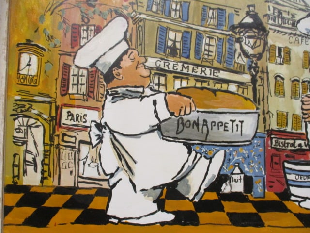 "Bon Appetit!" Whimsical Chefs Culinary Painting on Board in the Style of Guy Buffett - 2