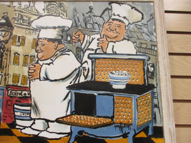 "Bon Appetit!" Whimsical Chefs Culinary Painting on Board in the Style of Guy Buffett - 4