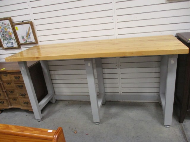 Industrial Style Maple Butcher Block Top Worktable: 72"x 24 3/4" x 38", some nicks and scuffs-see pictures and preview, Local Pickup Only