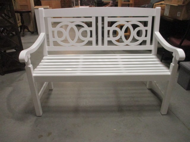 Painted White Grandinroad "Amalfi" Bench with Removable Cushion - 2