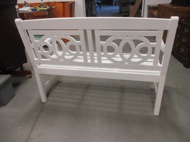 Painted White Grandinroad "Amalfi" Bench with Removable Cushion - 4