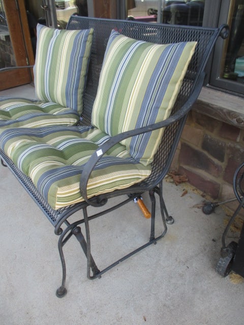 Black Metal Mesh Glider with Orvis Cushions - 7