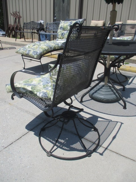 Black Metal Mesh Umbrella Table, Umbrella, Umbrella Stand, Pair of Bouncy Armchairs - 7