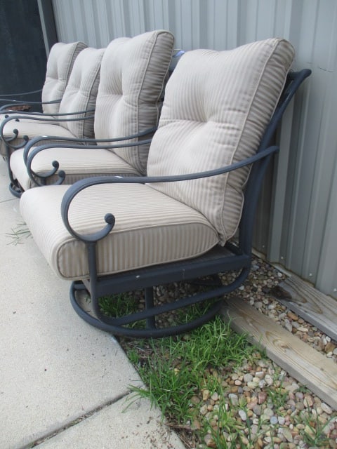 Four Bronzed Cast Metal Bouncy Swiveling Armchairs with Cushions - 3
