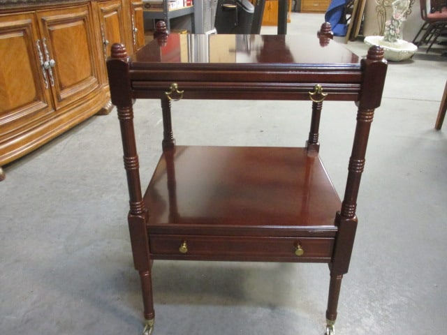 Bombay Mahogany Tiered Side Table with Pullout Tray and Lower Drawer (1 of 8)