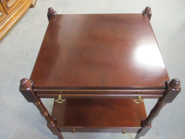 Bombay Mahogany Tiered Side Table with Pullout Tray and Lower Drawer - 2