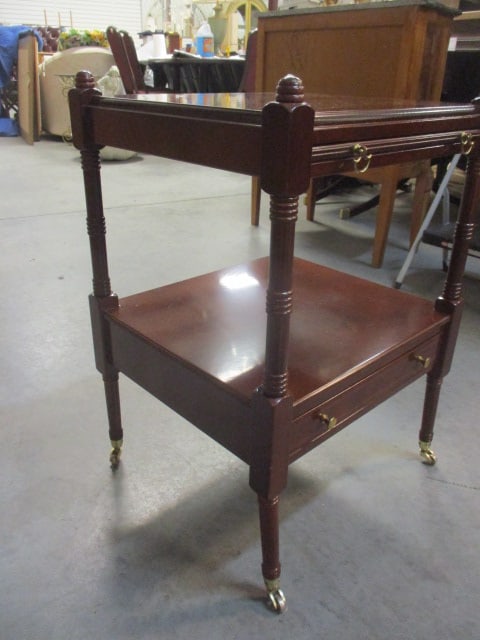 Bombay Mahogany Tiered Side Table with Pullout Tray and Lower Drawer - 3