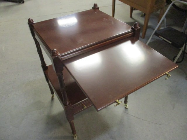 Bombay Mahogany Tiered Side Table with Pullout Tray and Lower Drawer - 4