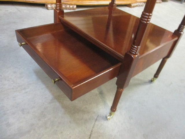 Bombay Mahogany Tiered Side Table with Pullout Tray and Lower Drawer - 5
