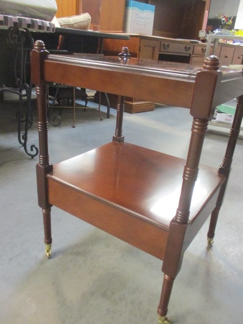 Bombay Mahogany Tiered Side Table with Pullout Tray and Lower Drawer - 7