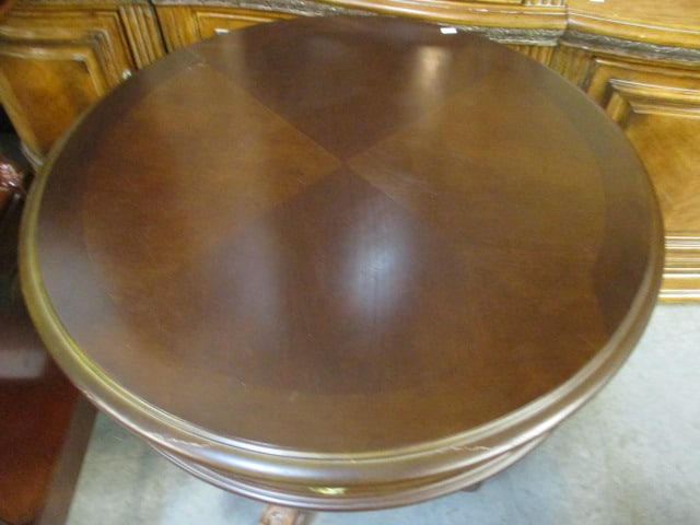 Carved Wood Drum Table with Drawer - 2