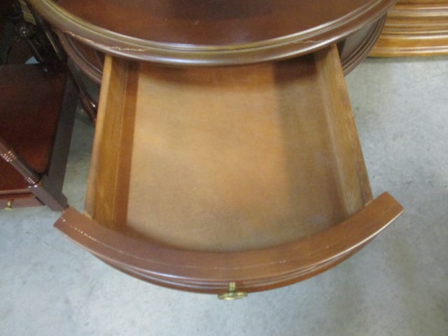 Carved Wood Drum Table with Drawer - 3