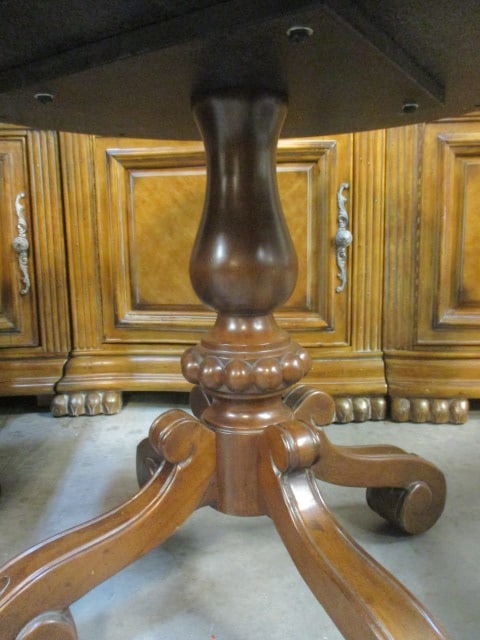 Carved Wood Drum Table with Drawer - 7