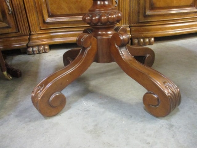 Carved Wood Drum Table with Drawer - 8