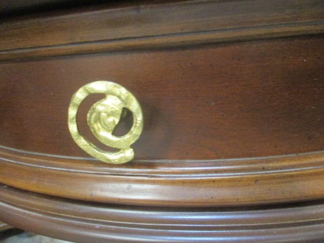 Carved Wood Drum Table with Drawer - 9