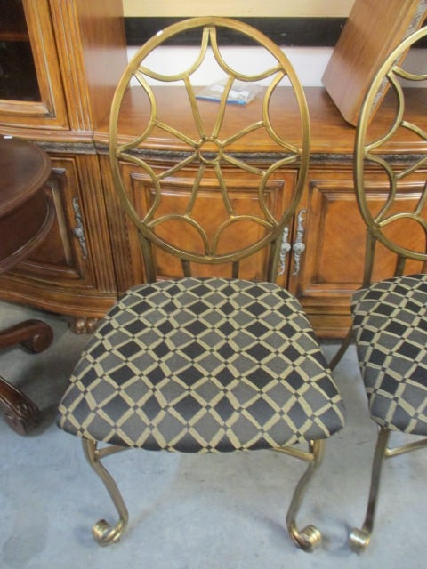 Pair of Golden Goose Spider-Back French Regency Style Metal Side Chairs with Black/Gold - 2