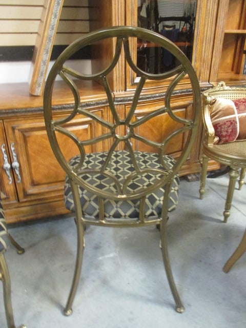 Pair of Golden Goose Spider-Back French Regency Style Metal Side Chairs with Black/Gold - 6