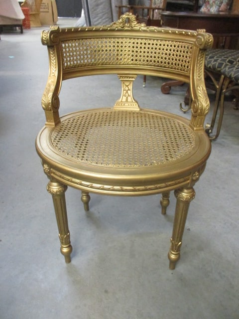 French Neoclassical Style Carved Wood Gilt Occasional Chair - 2