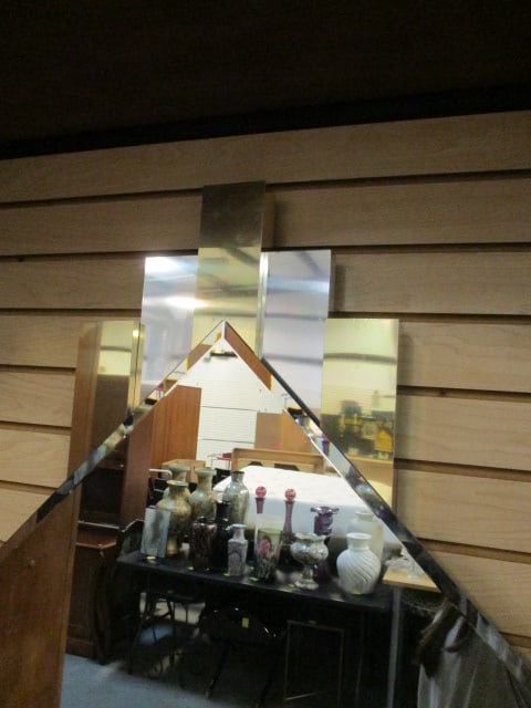 1980's Accessory Art Gold and Silver Panels with Beveled Edge Diamond Shape Central Mirror - 3