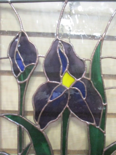 Iris Design Leaded Stain Glass Panel - 2