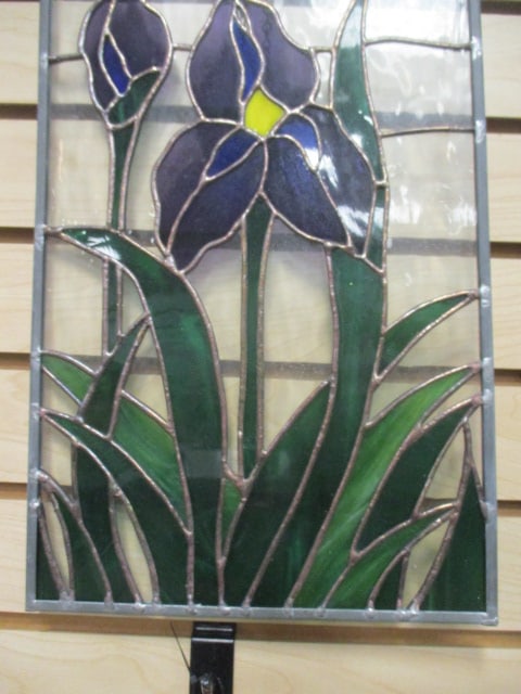 Iris Design Leaded Stain Glass Panel - 3