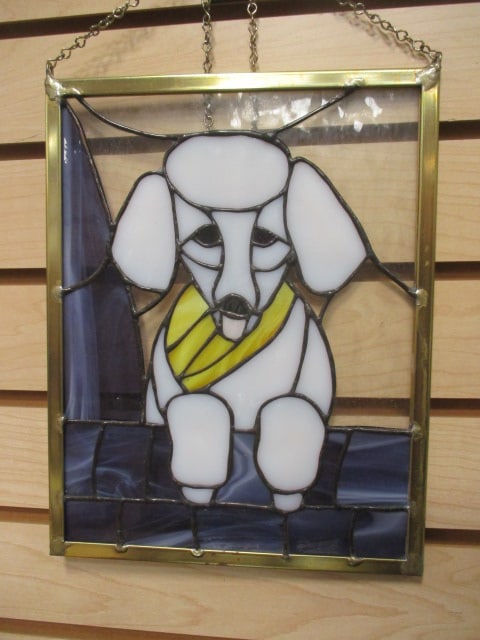 Poodle Design Leaded Stain Glass Panel: 8 3/4" x 11"(not including hanging chain)