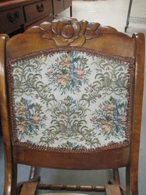 Wood Folding Rocking Chair with Tapestry Seat/Back - 3