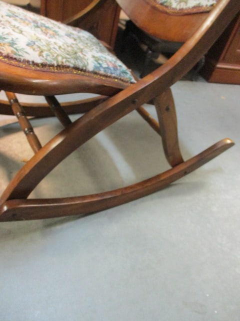 Wood Folding Rocking Chair with Tapestry Seat/Back - 4