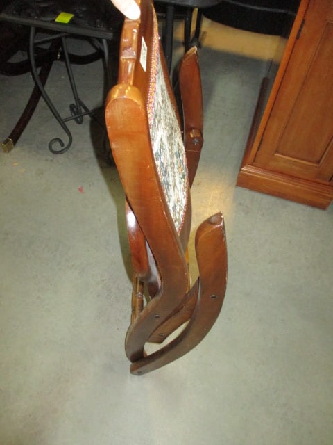Wood Folding Rocking Chair with Tapestry Seat/Back - 5