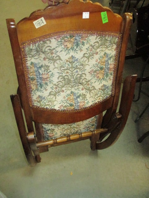 Wood Folding Rocking Chair with Tapestry Seat/Back - 6
