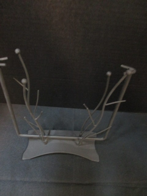 Contemporary Modern Art Glass Tabletop Sculpture Vase in Black Metal Twig Look Stand - 4