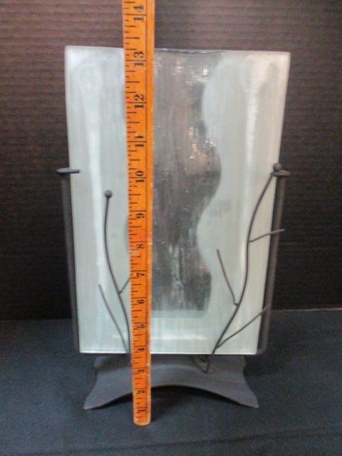 Contemporary Modern Art Glass Tabletop Sculpture Vase in Black Metal Twig Look Stand - 5