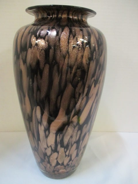 Black and Metallic Copper Italian Art Glass Vase: 13 1/4"h