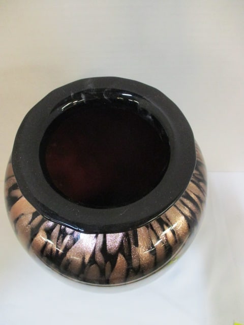 Black and Metallic Copper Italian Art Glass Vase - 2