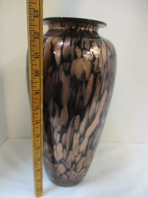 Black and Metallic Copper Italian Art Glass Vase - 4