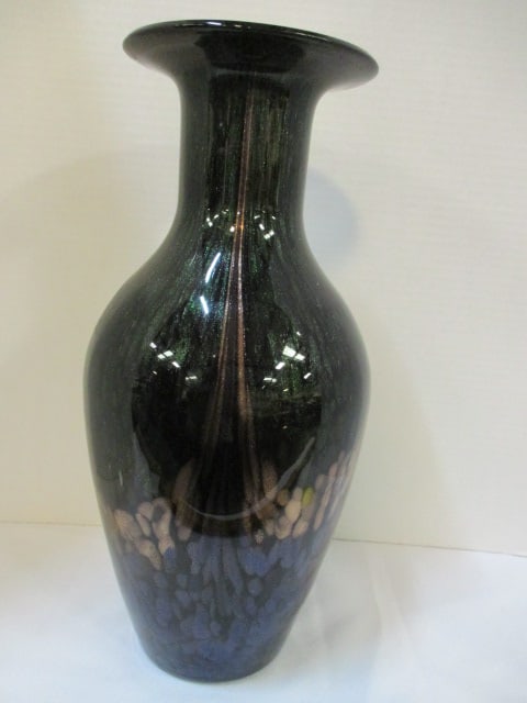 Pier 1 Tall Black and Metallic Green/Copper Art Glass Vase (1 of 5)