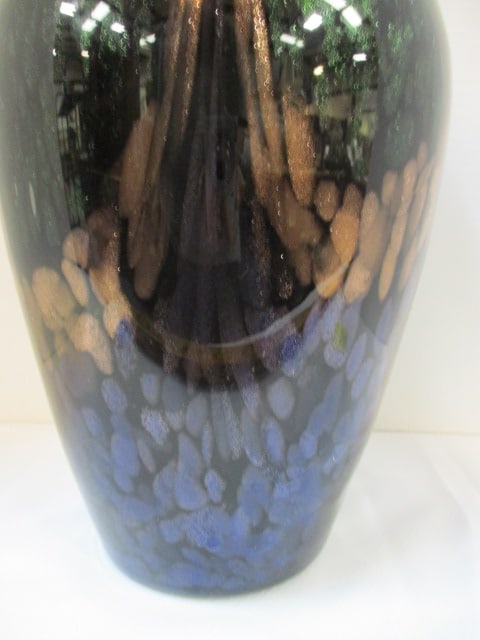 Pier 1 Tall Black and Metallic Green/Copper Art Glass Vase - 2