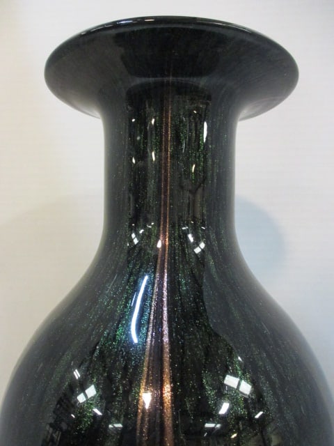 Pier 1 Tall Black and Metallic Green/Copper Art Glass Vase - 3
