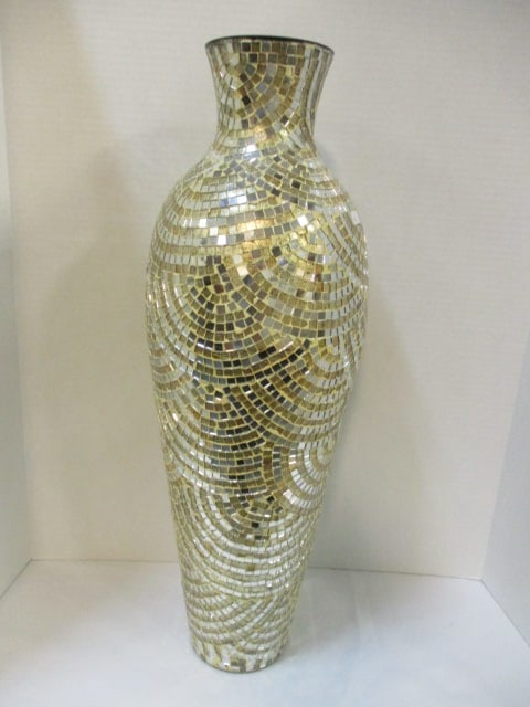 Tall Gold Mirrored Mosaic Tile Vase: 24 1/4"h