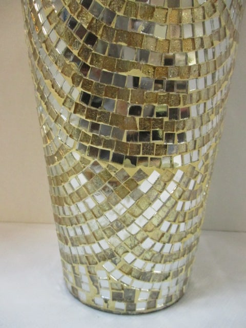 Tall Gold Mirrored Mosaic Tile Vase - 2