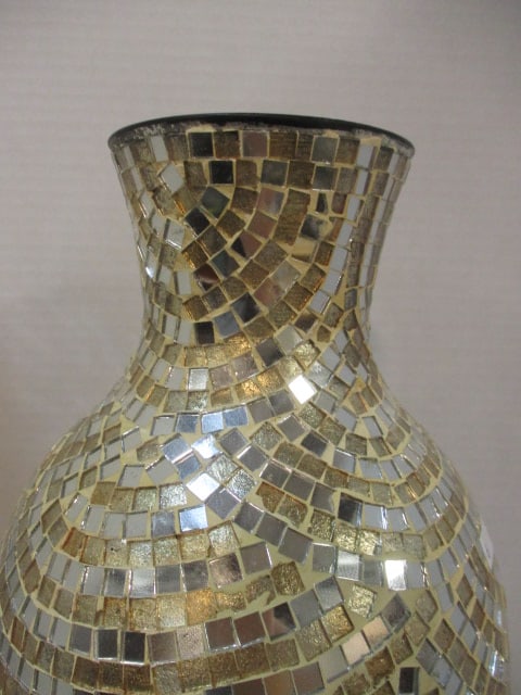 Tall Gold Mirrored Mosaic Tile Vase - 3