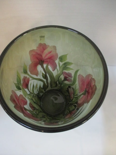 Signed "Peggy" Handpainted Iris Bronze Glass Vase - 3